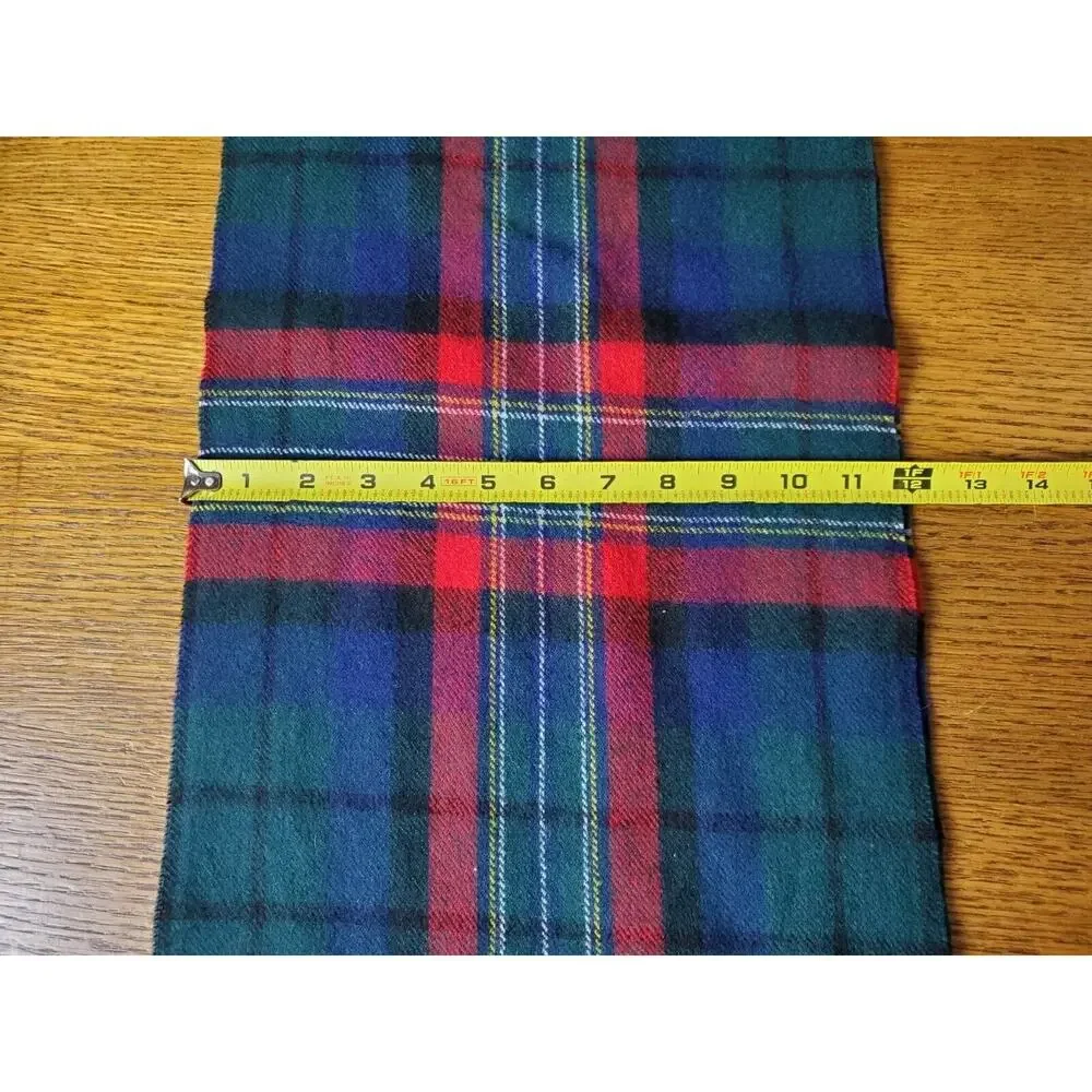 Vintage Eddie Bauer 100% Wool Scarf Fringe PLAID‎ Blue Red Outdoor Holidays Men